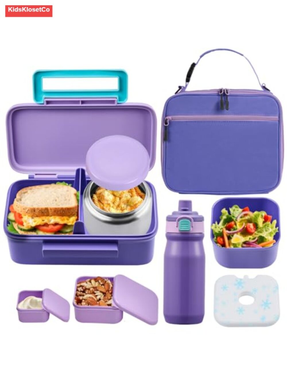 Kids Lunch Bento Box with Insulated Bag, Thermo Ice Pack, Water Bottle